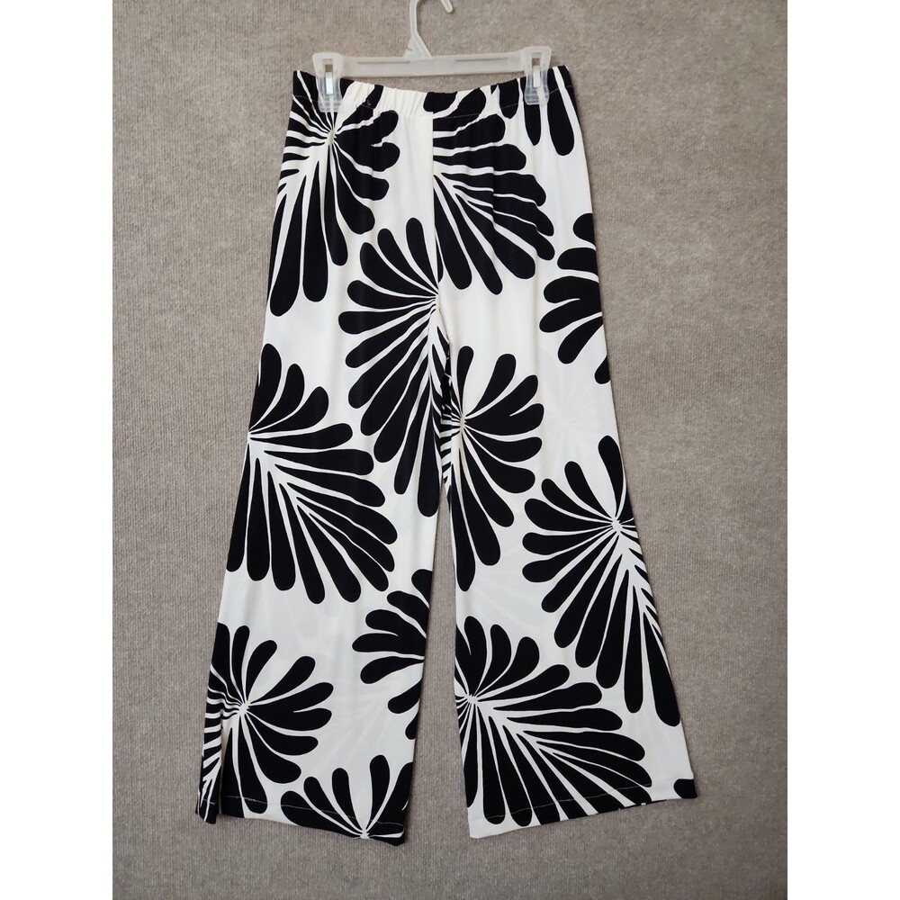 Chicos Wide Leg Pull On Pants Womens 0 US 4 Black White Floral Draping Travel - Picture 3 of 7